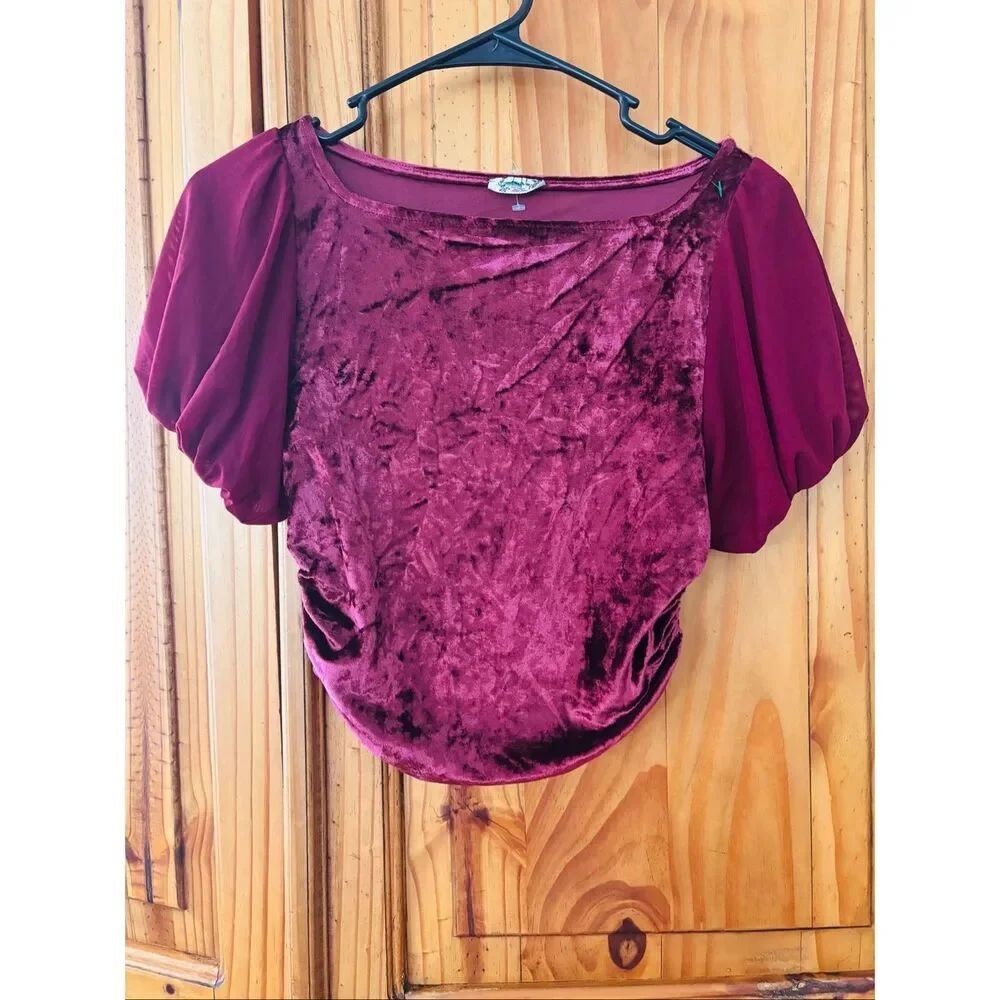 Free People Intimately Burgandy Crushed Velvet Crop Top